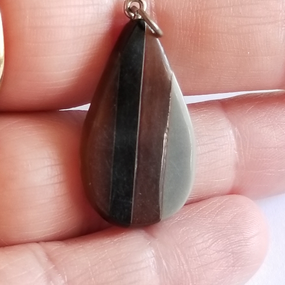 Relisted - Vintage striped pendant charm teardrop shape brown grey - Picture 10 of 10